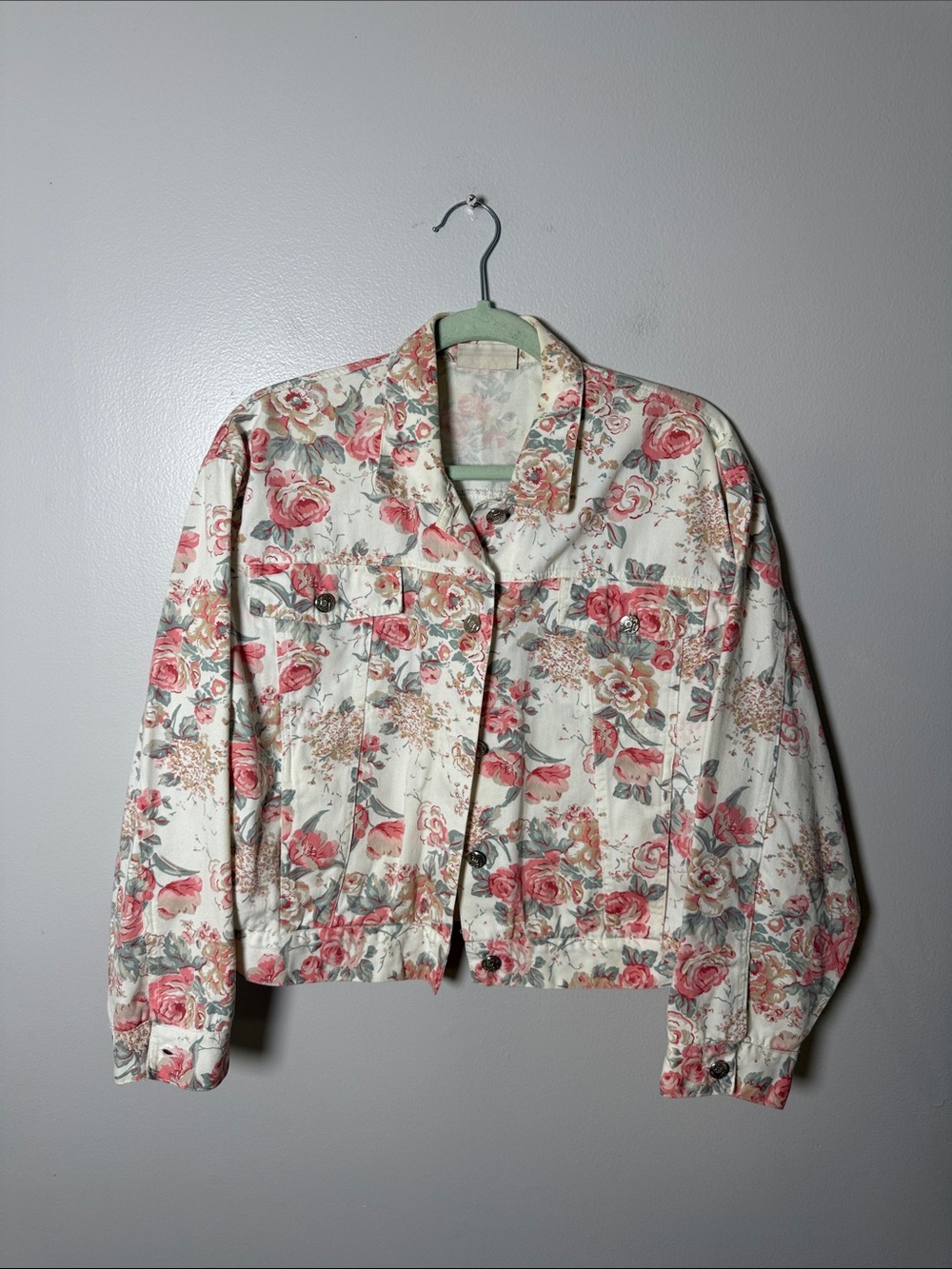 Dorothy Perkins Cream Jacket with Pink Floral Print Size Mediu;m
